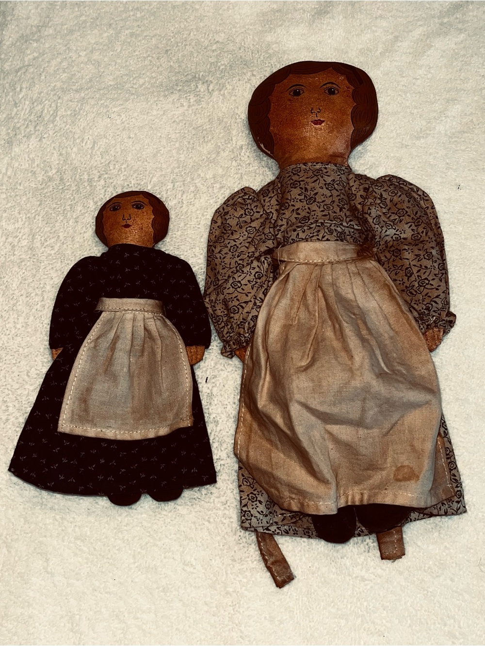 Handmade Brown Cloth Mother & Child Dolls Set - Vintage Style
